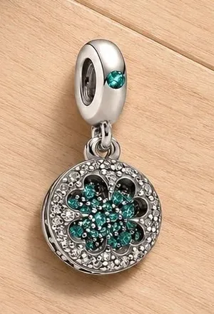 Pandora Lucky Four Leaf Clover Dangle Charm 925 Sterling Silver Green CZ thumbnail 1