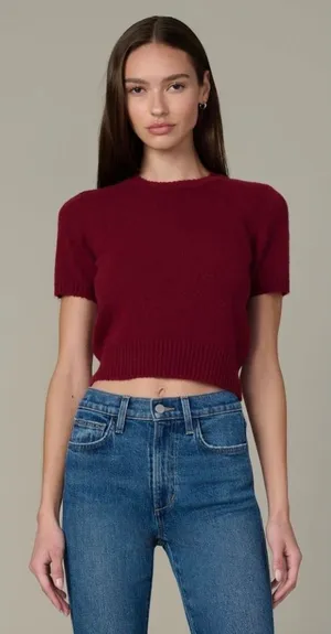 Joe's Jeans The Steph Shrunken Sweater Tee Syrah Burgundy XS Cropped Yak Wool‎ thumbnail 1