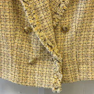 Zara Tweed Fringe‎ Double Breasted Classic Blazer Checkered Medium 2460/137/330 thumbnail 5