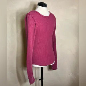 FREE PEOPLE We The Free Womens Roll With It Ribbed Distressed Thermal Shirt|Sz:S thumbnail 2