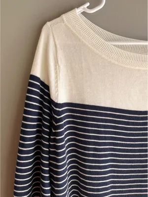 Caslon Off White & Navy Blue Striped Oversized Tunic Sweater Large thumbnail 5