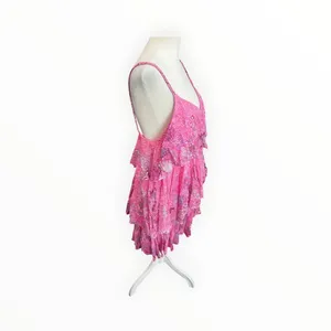 Hemant & Nandita Pink Floral Ruffle Tiered Mini Dress NWT S thumbnail 4