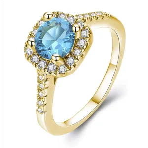 Gold CZ Blue Solitaire Crystal ring thumbnail 6