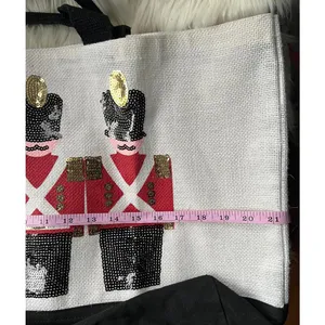 Canvas Tote Bag with Sequin Nutcracker Soldier Design White thumbnail 5