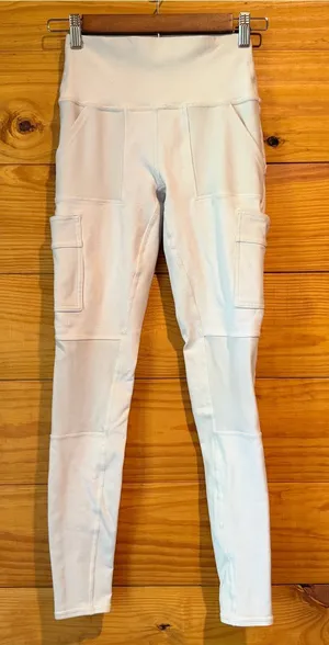 ALO Yoga High Waist Cargo Leggings Bone Ivory Cream White Extra Small XS Workout thumbnail 1