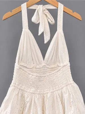 White Halter Tiered Eyelet Mini Dress - Size XS | Windsor thumbnail 7