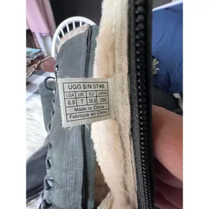 UGG Black Tall Leather and Fabric Lace-Up Boots with Wool Lining thumbnail 11