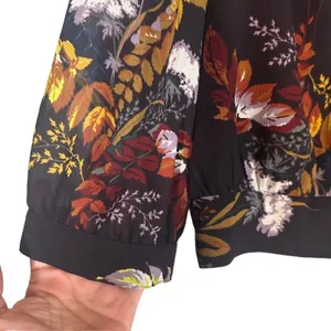 Madewell Black Floral Wrap Style V-Neck Long Sleeve Tie Waist Blouse Women Sz L thumbnail 3