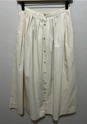 Ralph Lauren Cream 100% Cotton Button Front Pleated Midi Skirt Vintage Size 10 thumbnail 1