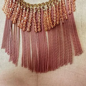 Pink beaded chain statement necklace thumbnail 4