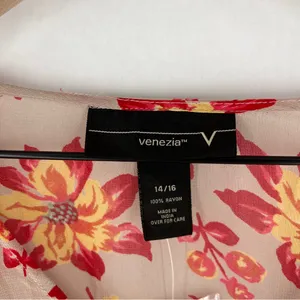 Venezia Sheer Chiffon Floral Blouse‎ Button Front V-Neck Flare Sleeve Boho 14/16 thumbnail 2