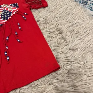 Handmade vintage fringe and beads American flag USA t-shirt large thumbnail 2