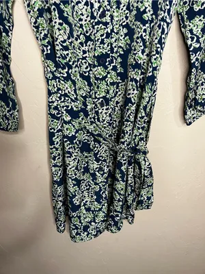 Maeve by Anthropologie Blue Green‎ Floral Button Front Tie Waist Dress thumbnail 4