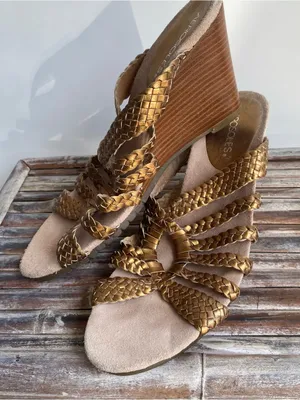 Aerosoles gold metallic braided woven Strappy sandals wedge heels 9 thumbnail 3