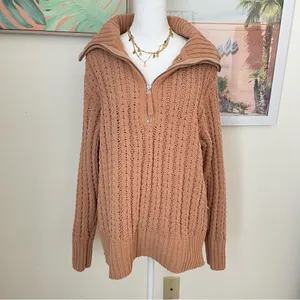Aerie Cable Car Quarter Zip Chenille Knit Sweater Size Small thumbnail 4