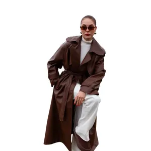 Brown Faux Leather Trench Coat with Belt – Brand New thumbnail 3