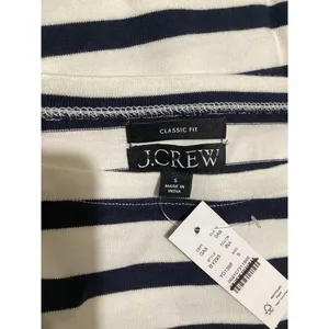 J. Crew Classic Mariner Cloth Boatneck T-Shirt in Stripe Beige Navy Blue S thumbnail 6