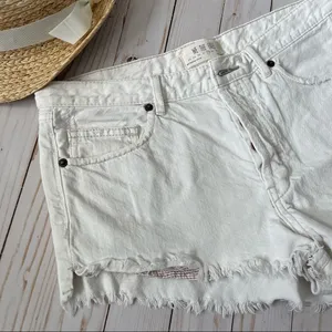 WE THE FREE White Button-Fly Denim Frayed Hem Shorts with Exposed Pockets 28 thumbnail 4