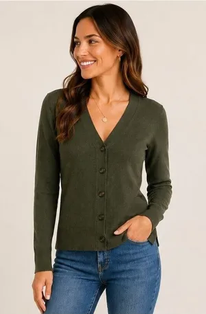 LOFT Cardigan Sweater XS Olive Green Button Front V Neck Cottage Granola NWOT thumbnail 1