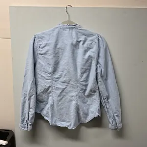 H&M Ruffle Collar Button Down Shirt Womens Small Light Blue Cotton‎ Puff Sleeve thumbnail 3