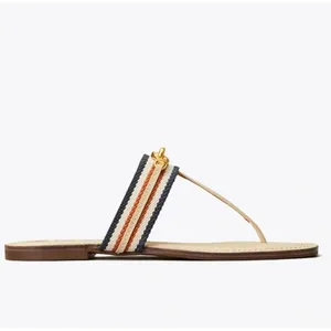 Tory Burch Jessa Cream Thong Nautical Preppy Sandal Size 7.5 thumbnail 8