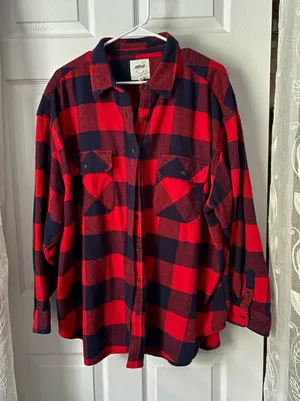 Aerie Buffalo Plaid Flannel Button-Up oversized boyfriend l Shirt women sz XL thumbnail 1