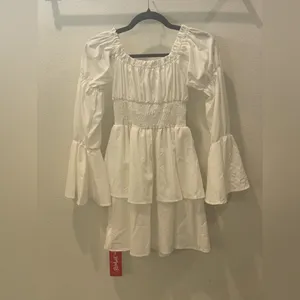 White Ruffle Dress NWT Size XS Cottagecore Boho Off Shoulder Tiered Mini Earthy thumbnail 7