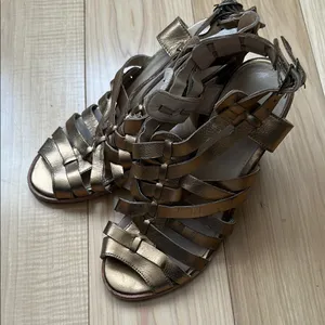 Fiel gold metallic heeled sandals, size 8 thumbnail 1