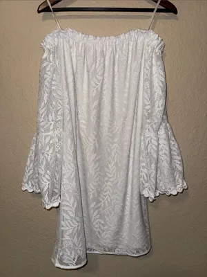 Lilly Pulitzer White Lace Off-Shoulder Tunic Dress stretchy size medium thumbnail 4