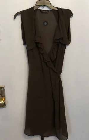 AllSaints Spitalfields olive silk crepe wrap dress thumbnail 5