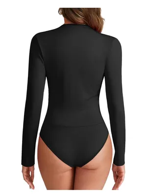 LYANER Women's Wraped V Neck Ruched Long Sleeve Leotard Bodysuit Top XL thumbnail 4