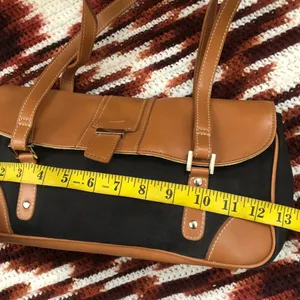 90s Vintage Y2K 2000s Brown black rectangular leather shoulder hand bag purse office siren corporate core #gothic #whimsygoth thumbnail 4