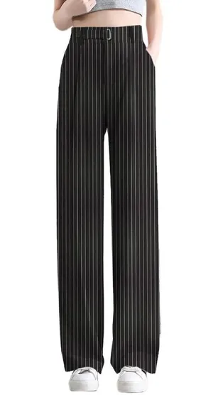 NEW Black Striped Wide Leg Pants Career Straight M 28” inseam thumbnail 1