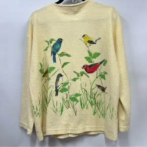 Vintage AU Women's yellow terry cloth cardigan Sweater Bird Art Applique Print thumbnail 13
