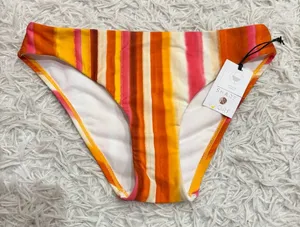 Shade & Shore striped low rise cheeky bikini bottom‎ orange red size XS thumbnail 1