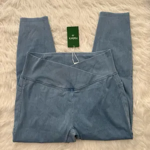 Halara Flex Crossover Pocket Denim Skinny Jeans Leggings Blue Denim Large 7/8 thumbnail 4