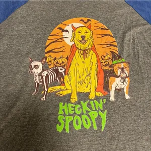 Next Level Apparel Heckin’ Spoopy 3/4 Sleeve Crewneck Baseball Tee; Gray & Blue thumbnail 2