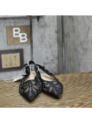 NWT A New Day London Lace Slingback Bow Flats 94303522 Black 6.5M thumbnail 4