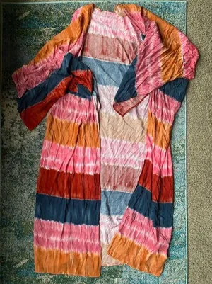 Boutique colorful pink tie dye long kimono wrap, size large thumbnail 1