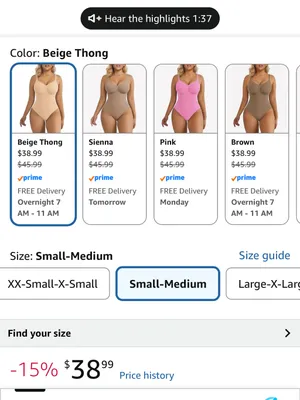 SHAPERX Tummy Control Shapewear Thong Bodysuit Seamless size small-medium thumbnail 14