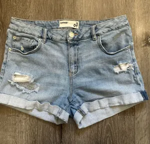 Garage Faded Blue Distressed Rolled-Hem Jean Shorts thumbnail 1
