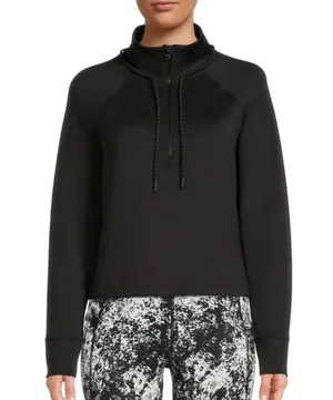 AVIA Black Scuba Cropped Funnel Neck Quarter Zip Top Sweatshirt Size Large thumbnail 1