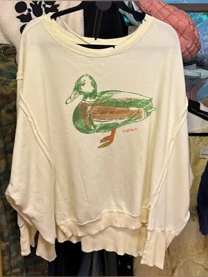 NWT Free People We The Free Graphic Camden Pullover - duck combo mallard - Large thumbnail 12