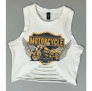Windsor White Motorcycle Biker Graphic Shredded Tee T-Shirt Tank Crop Top Size M ⛓️ thumbnail 2