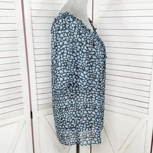 Moda International Printed Beaded Sheer‎ Peasant Blouse Blue Black Medium thumbnail 3