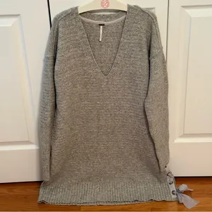 Free People Heart It Lace-Up Sweater in Light Gray thumbnail 2