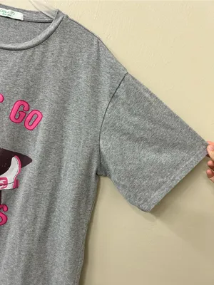 Olivia J’s Boutique LET'S GO GIRLS Gray Graphic Tee with Pink Accents Sz L thumbnail 3