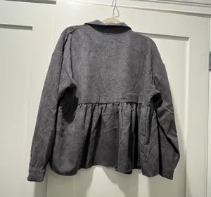 Pink Lily Gray Corded Corduroy Peplum Shacket Size Medium thumbnail 2