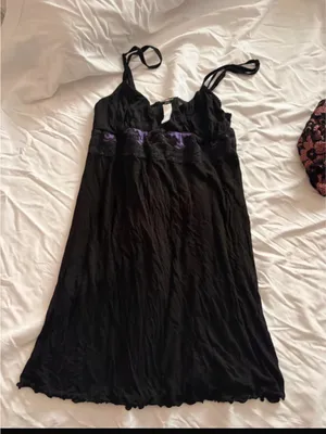 Cosabella Black Slip Chemise with Purple Lace Band thumbnail 1