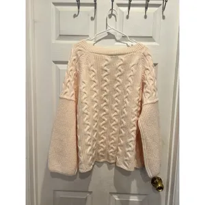 Petal Dew Womens‎ Cable Knit Split V-Neck Sweater Pale Peach Cream Size L Hygge thumbnail 6